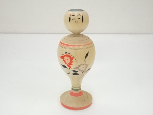 JAPANESE FOLK CRAFT / WOODEN KOKESHI DOLL / 13.4cm / SIGNED ARTISAN WORK